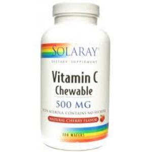 VITAMINA C-500 sabor cereza 100comp.mast.SOLARAY